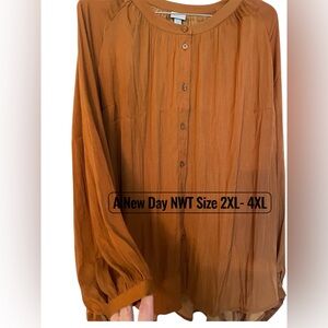 NWT A New Day 2x- 4x Brown Blouse With Poet Sleeve
